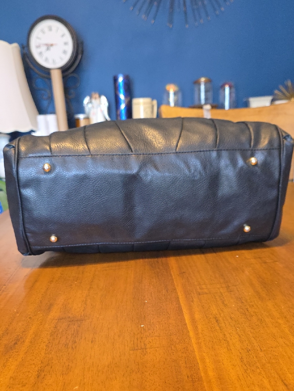 bebe Black Leather Shoulder Bag with Gold Chain Accents - Picture 9 of 16